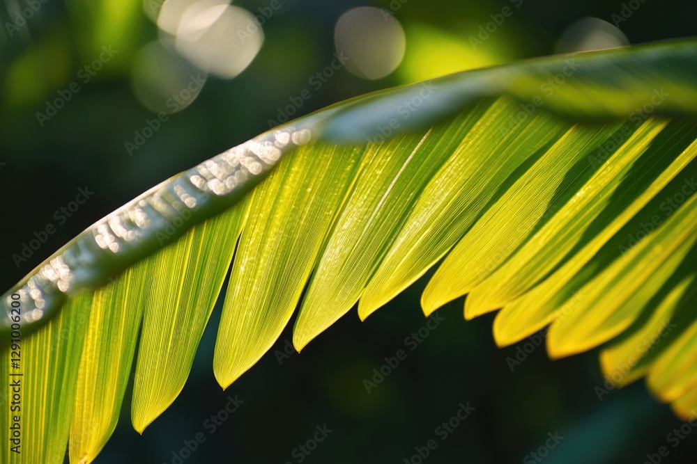 Poster a detailed shot of a palm tree leaf, ideal for use in designs or as a decorative element