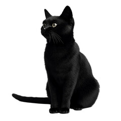 Majestic Black Cat Sitting Elegantly Mysterious Gaze