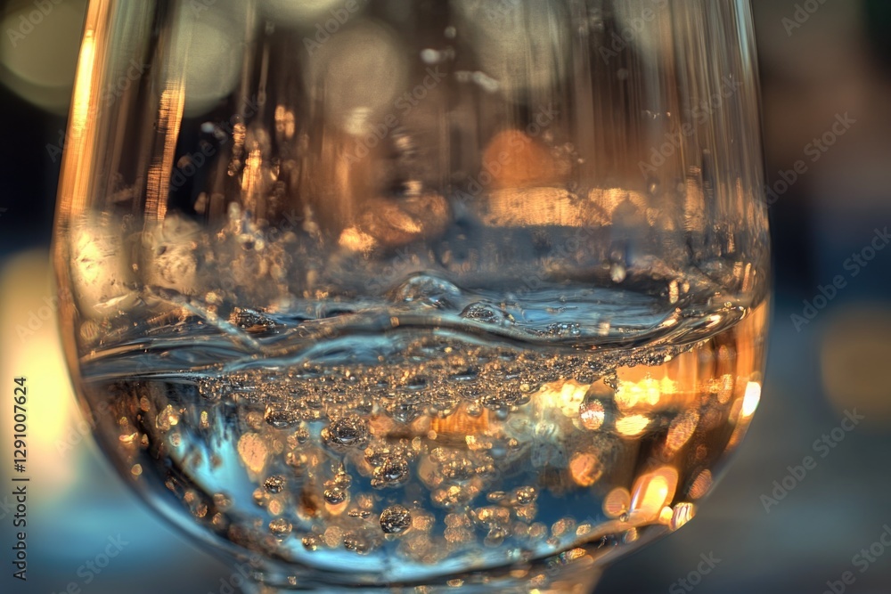 Poster a close-up shot of a glass of water with visible bubbles, great for use in medical or science illust