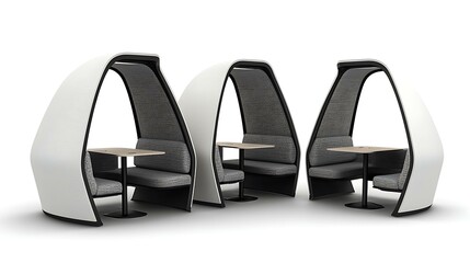 a high-resolution photo of Futuristic dining pods with adjustable privacy screens. isolated on color background, photorealistic, ultra-sharp focus, clear details, studio lighting, natural colors,