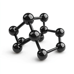 Black molecule structure 3D render, isolated white background