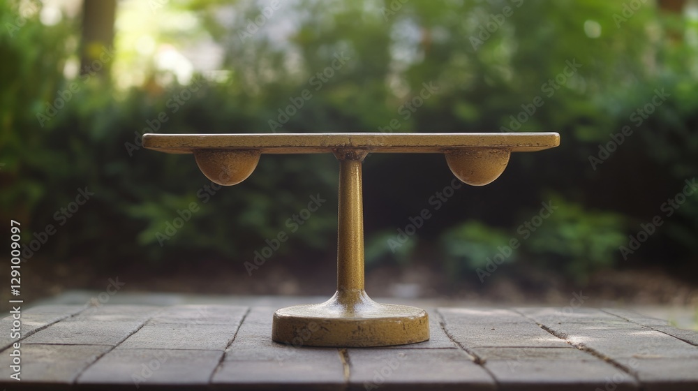 Aufkleber a close-up of a metal object on a table, suitable for use in still life photography or as a decorati