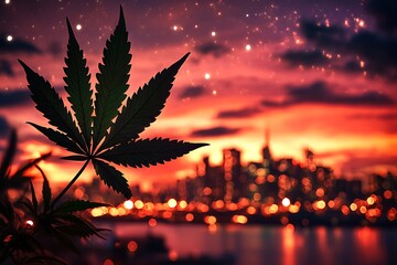 Cannabis Leaf NYC Sunset
