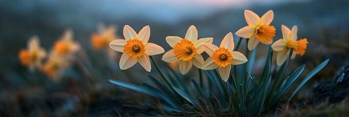 Sunlight, Shadows and Spring - Dainty yellow and orange daffodils welcome the end of Winter.