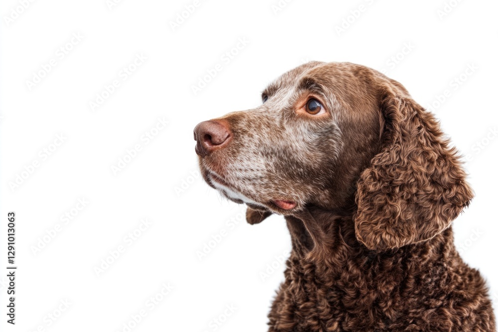 Poster a close-up of a dog's face against a white background, great for pet-related uses or as a simple des