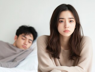 Obraz premium sad woman with sleeping man