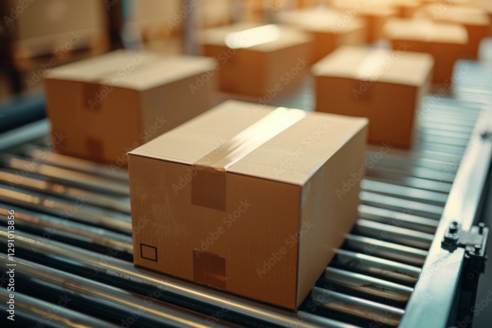 Poster automated packaging and distribution system in fulfillment center optimizing supply chain logistics,