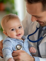 Doctor Examining Baby in Clinic