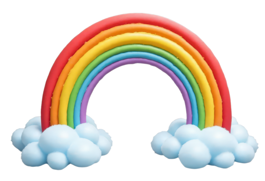 Colorful Rainbow with Blue Clouds, transparent background - Powered by Adobe