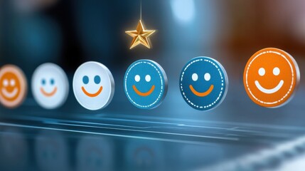 Customer satisfaction measurement online platform digital graphic business environment close-up view positive emotions