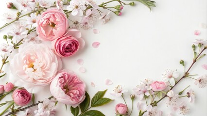 Delicate floral pattern featuring cherry blossoms peonies and garden roses, elegant wedding, peony, delicate design, pastel colors