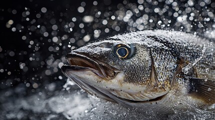 Freshly Caught Striped Bass Splashing in Water