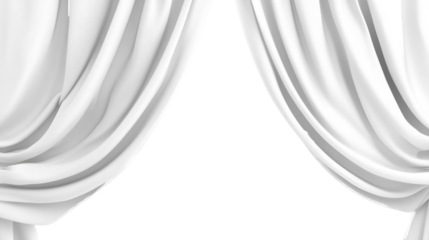 Elegant white curtains gently draping on both sides of a bright space creating a serene atmosphere during daylight hours, cut out