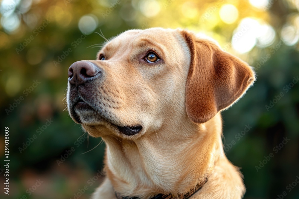 Poster close-up portrait of a dog's face surrounded by trees