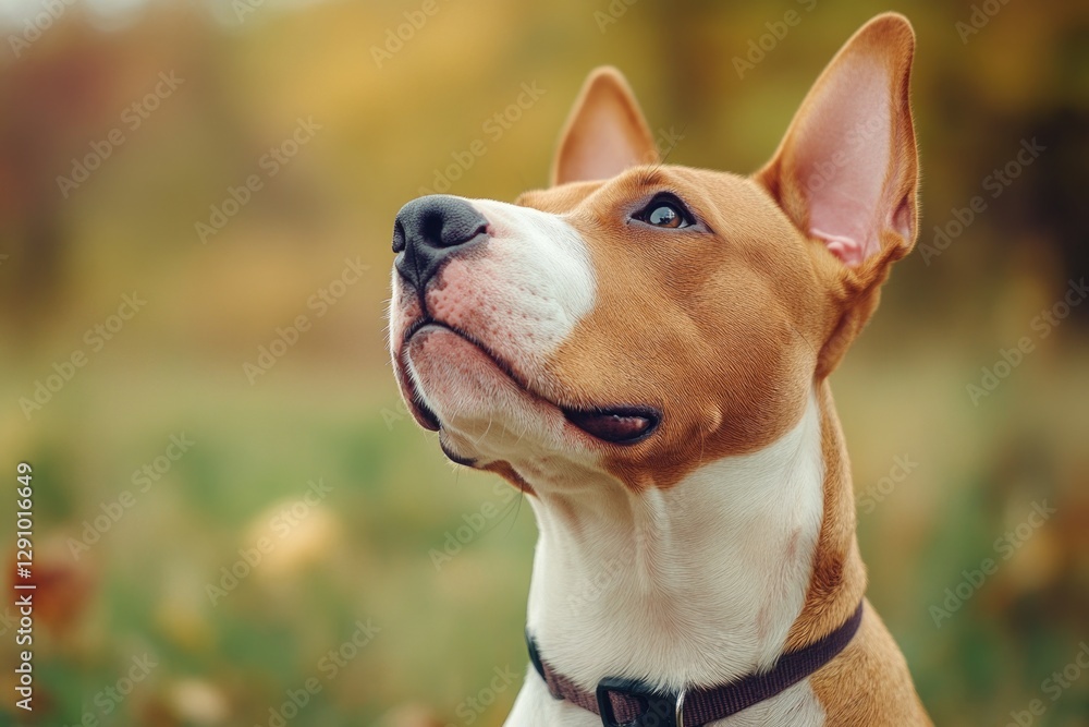 Canvas Prints A brown and white dog looking upwards, possibly in interest or anticipation