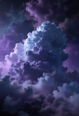 Dense misty cloud on dark background with purple and blue hues, eerie ambiance, atmospheric effects, melancholic tone
