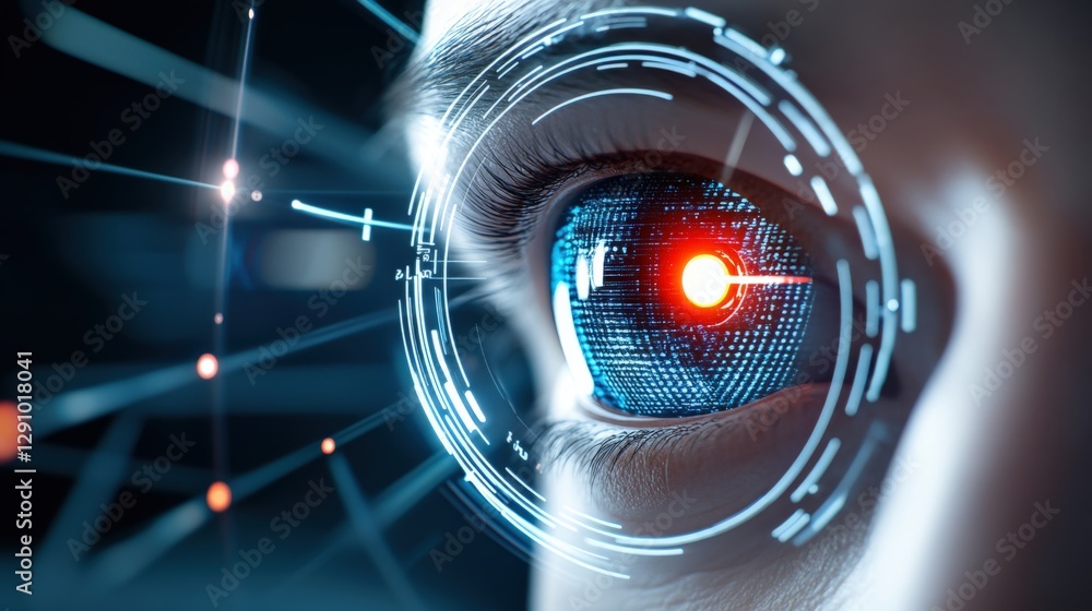 Poster futuristic eye technology enhancements digital world visual art sci-fi environment close-up view art