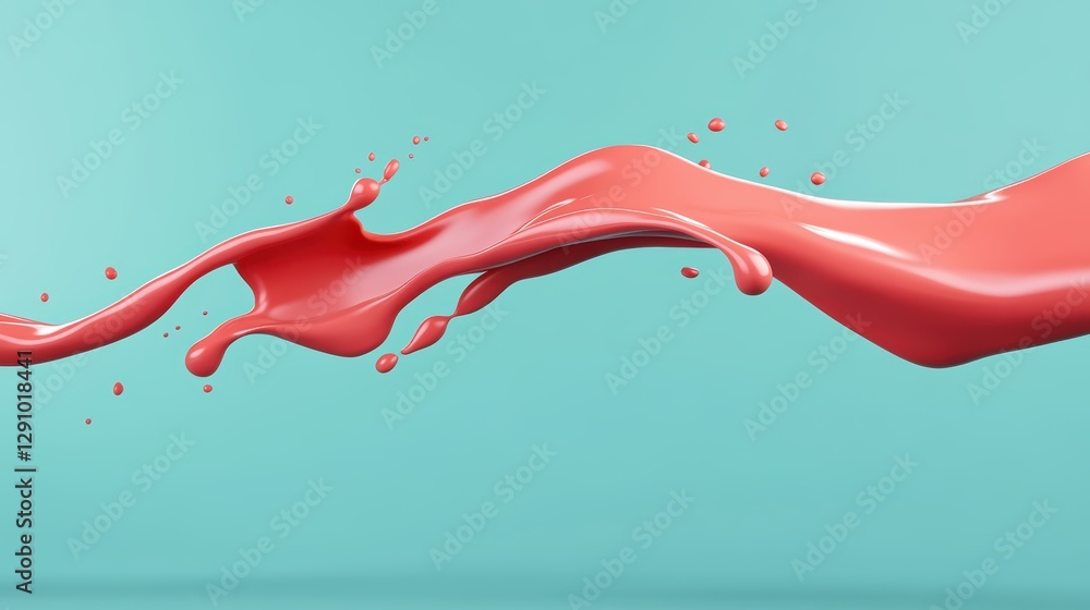 Poster vibrant red splash on tranquil blue, a dynamic and abstract design background