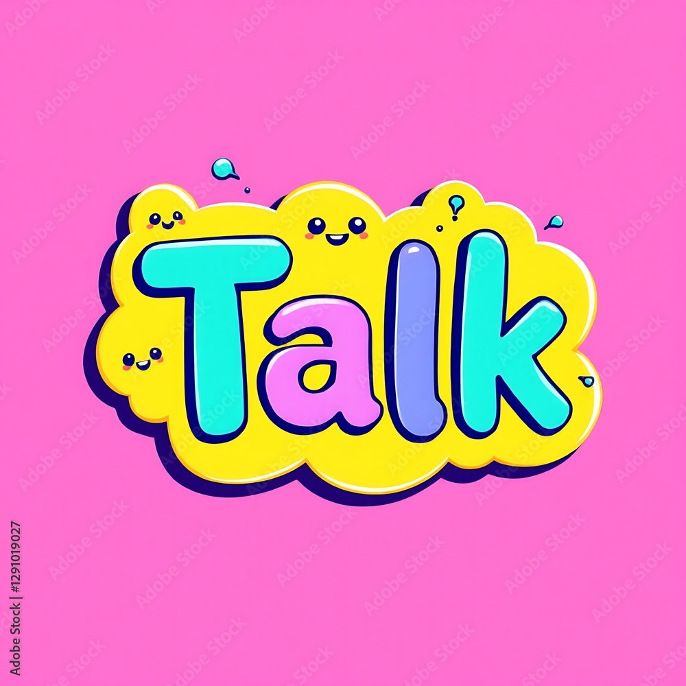 Aufkleber cheerful kawaii talk bubble with smiling faces inviting communication and connection in pop art styl