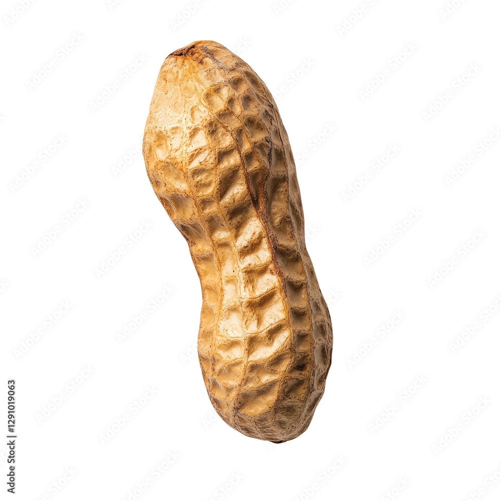 Poster a closeup view of a single peanut resting on a clean transparent background showcasing its texture a