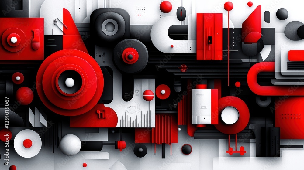 Poster captivating red and black abstract design, a dynamic interplay of shapes visuals