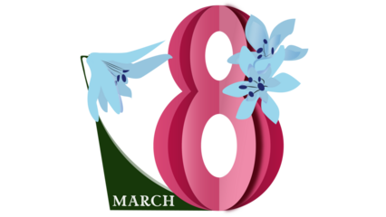A beautiful 3D paper cut-style number 8 with delicate blue flowers, celebrating International Women's Day on March 8. Perfect for greeting cards, posters, and social media.