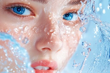 Radiant Woman with Hydrated Glowing Skin in Close Up Portrait
