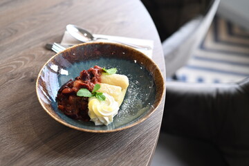 Traditional Czech Potato Dumplings with Plum Sauce, Cottage Cheese, and Poppy Seeds