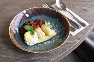 Traditional Czech Potato Dumplings with Plum Sauce, Cottage Cheese, and Poppy Seeds
