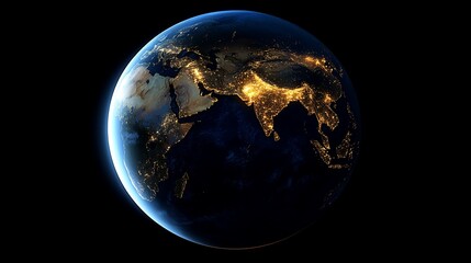 Night Earth, Asia illuminated, space background, global view