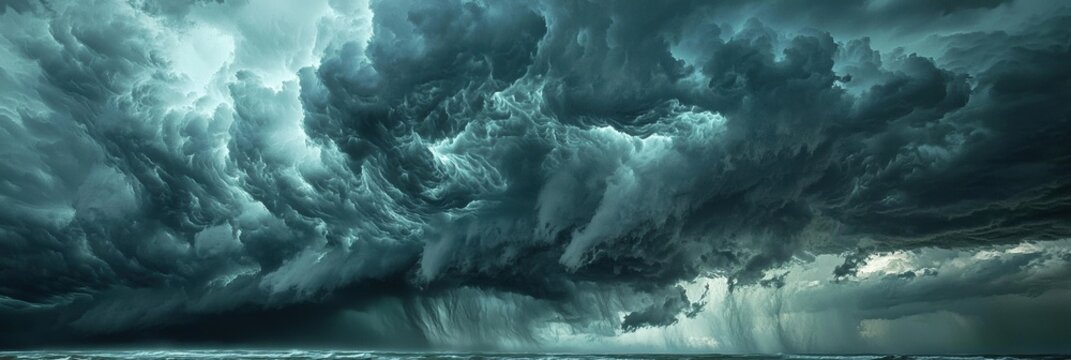 Raging storm clouds rolling over a stormy coastline
