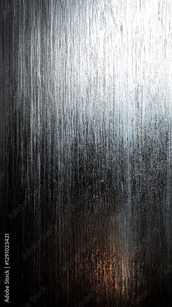 Poster close-up of a fogged glass with water droplets and soft light shining through, creating a textured, 