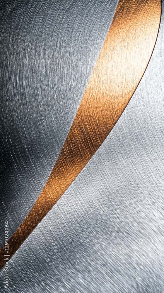 Poster close-up of brushed metal surface with a golden streak running through, showcasing a contrasting mix
