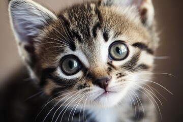 Fototapeta premium A curious kitten looks directly at the camera