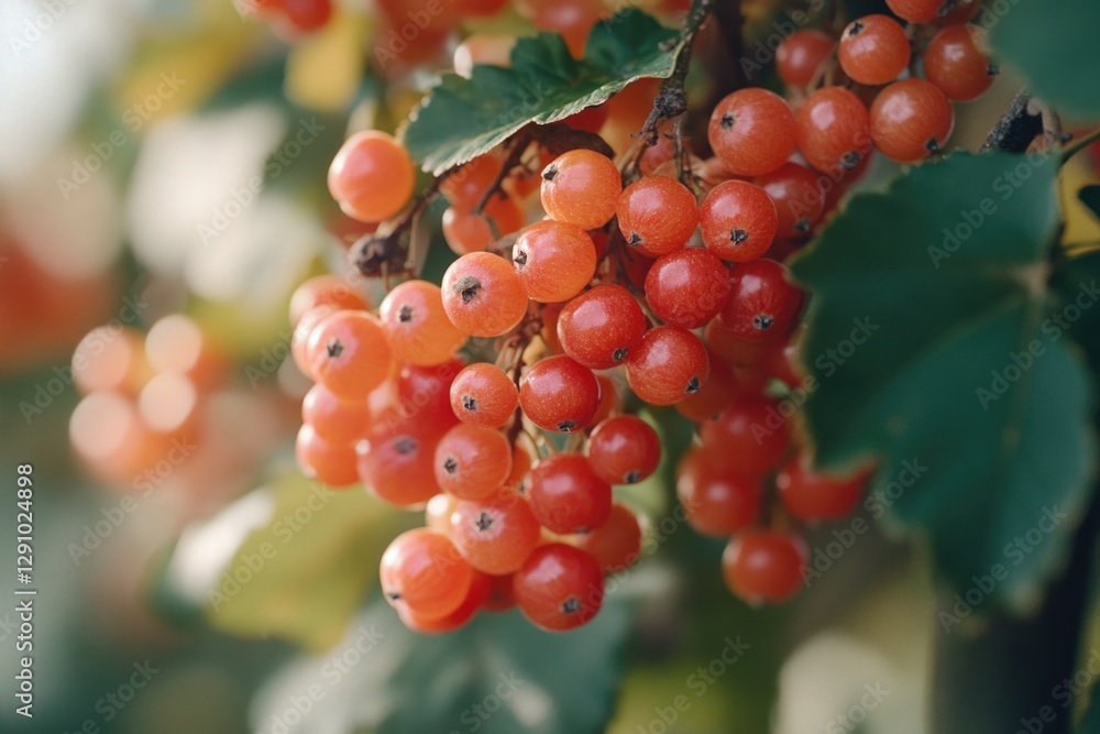 Poster a cluster of juicy red berries hangs from a tree branch