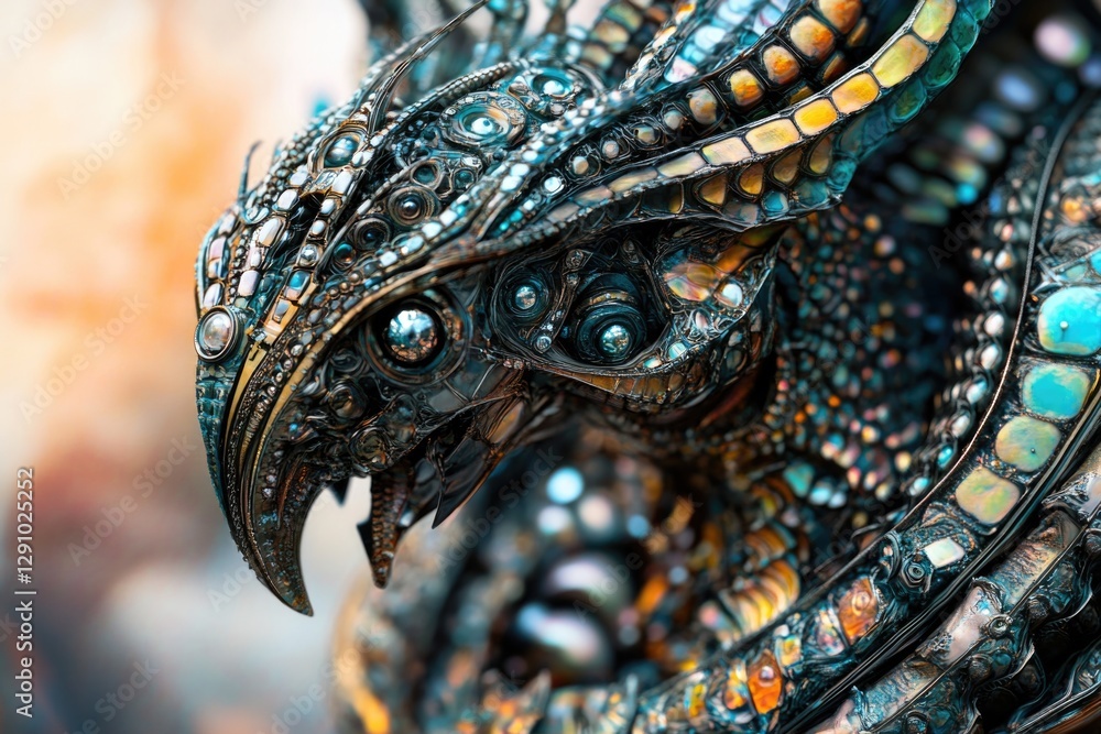 Poster a detailed view of a sculpture depicting a bird, suitable for use in ornamental or decorative contex