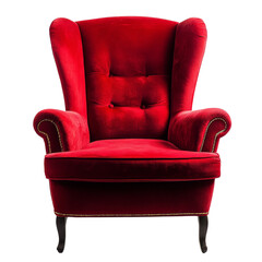 A stylish red chair stands out in a bright transparent room, perfect for cozy relaxation or adding flair to any decor, red chair isolated