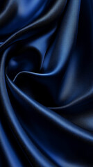 Fototapeta premium Close-up of luxurious dark blue satin fabric with smooth, shiny texture and soft folds, symbolizing elegance, luxury, and sophistication.
