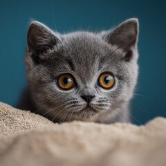 Cute Gray Kitten Peeking from Sand
