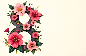 Fototapeta premium Greeting card for International Women's Day on March 8, painted in retro style.