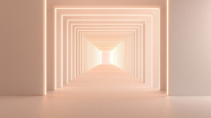 Obraz premium Minimalist hallway with glowing light, creating an illusion of d