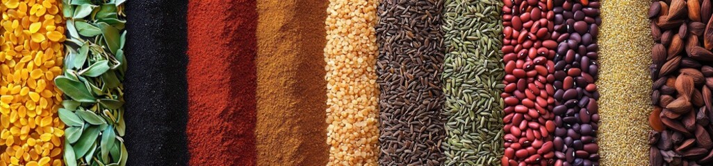 An Exquisite Array of Colorful Spices and Seeds, Showcasing Nature's Rich Bounty in a Vibrant Display