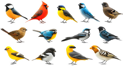 Naklejka premium Colorful collection of birds showcasing vibrant plumage found in diverse habitats,cut out 
