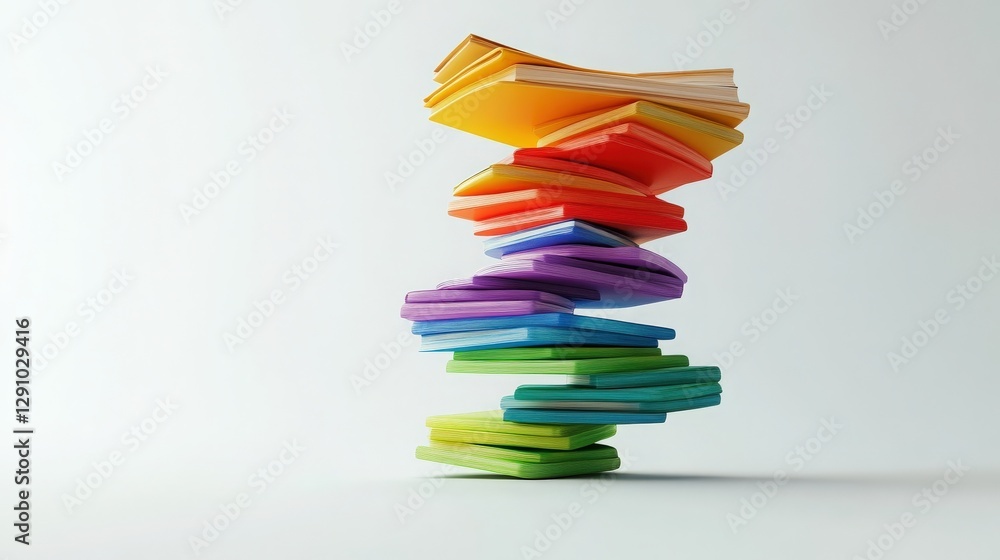 Aufkleber a 3d composition featuring a stack of colorful books, artfully arranged to form a spiral shape, floa