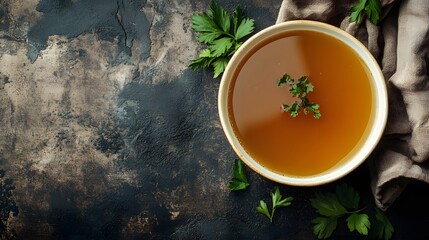 Fresh bowl of soup garnished with parsleys sitting on a table creating a visually appealing and flavorful presentation