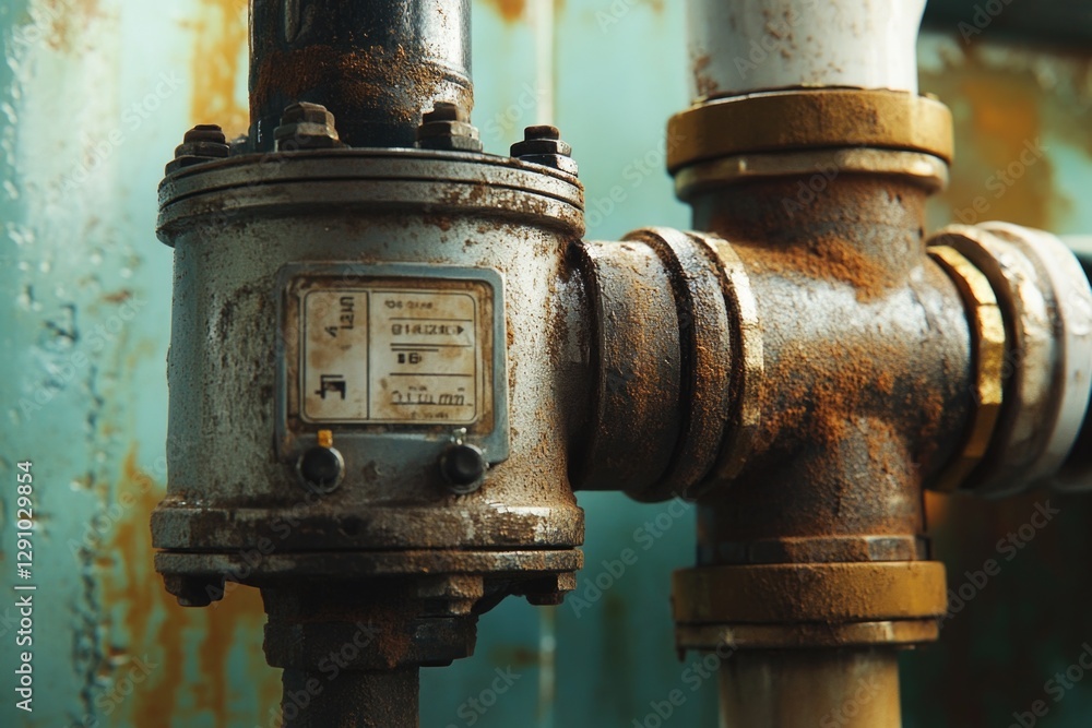 Poster Close-up shot of an old rusty pipe with intricate details and textures