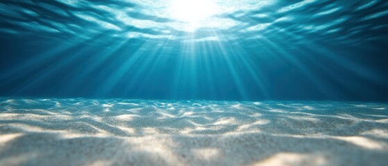 Underwater scene with sunlight filtering through the water.
