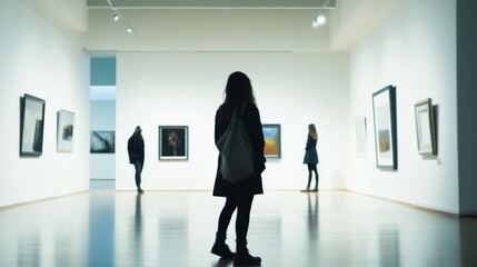 Thief alert at an art gallery, staff noticing suspicious activity. Featuring swift response and gallery protection