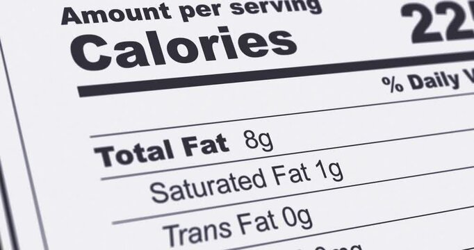 Nutrition Facts Label with Vitamin D, Cholecalciferol line highlighted, diet and healthy food concept, footage