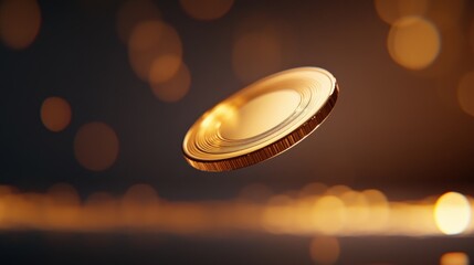 Gold Coin Against Bokeh Background.
